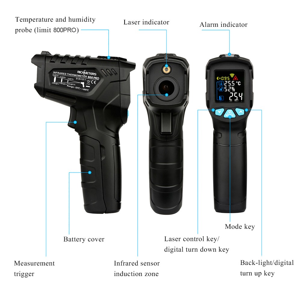 Infrared Thermometer No Contact Industry Digital Thermometer -50~800C Aquarium Laser Infrared Heat Gun