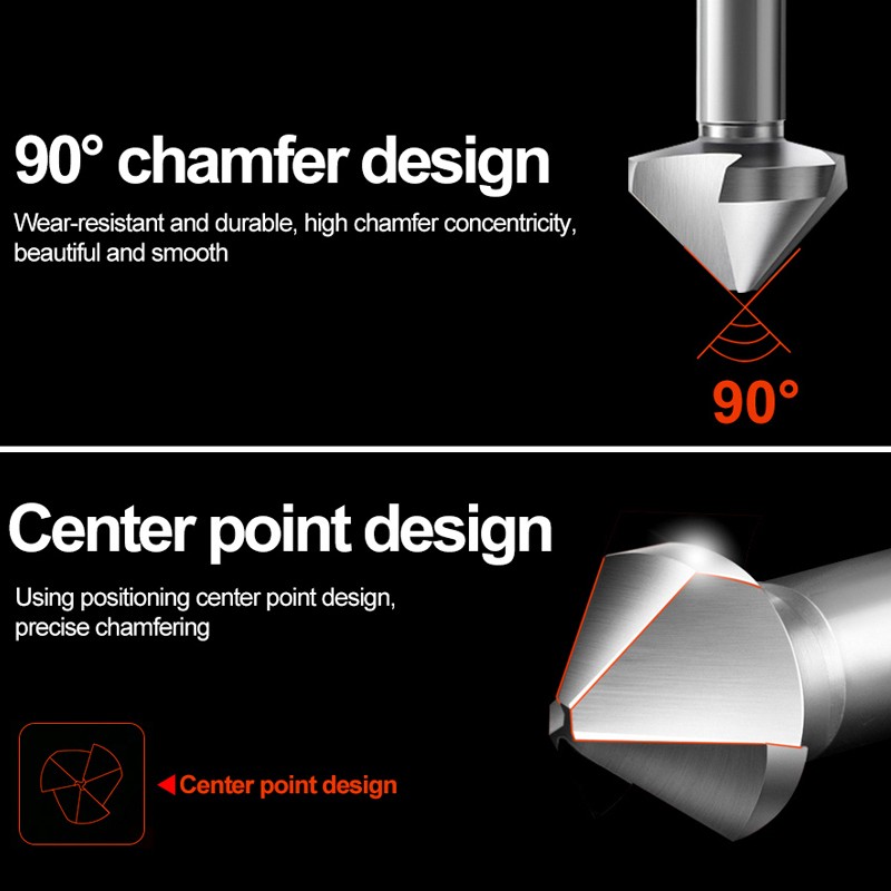 BB 90 Degree Wide HSS Chamfer Milling Metal Tool 1 3 Flute Cutter De-Durring Orifice Rose Cove Drill