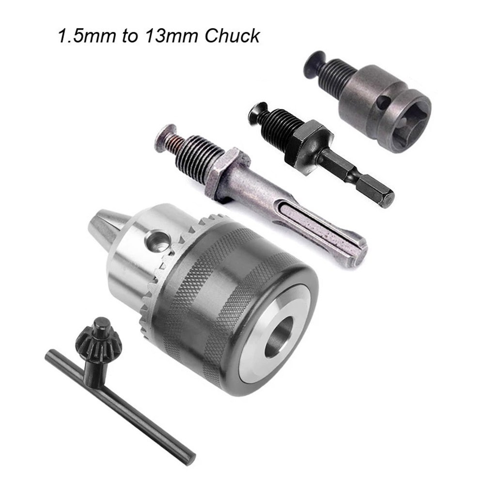 Mini Electric Drill Chuck 1.5-13mm Mount B10 Taper With Connector Motor Rod Hex Shank Shaft Wrench Power Tool