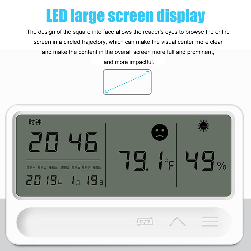 LCD الإلكترونية ساعة مكتب درجة الحرارة مقياس الرطوبة ساعة تنبيه الرطوبة ميزان الحرارة عالية الدقة الرقمية hygrothergraph