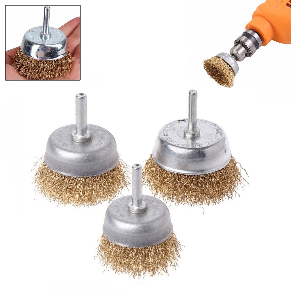 1pc Wire Brush Bowl 6mm Diameter Flat Shank Steel Wire Wheel Electric Drill Grinding Mill Polish Wheel Derusting Tool Power To