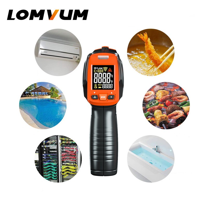 LOMVUM Digital Infrared Thermometer Contact Heat Gun Laser Handheld Infrared Temperature Gun Color LCD Display 50-580c Alarm