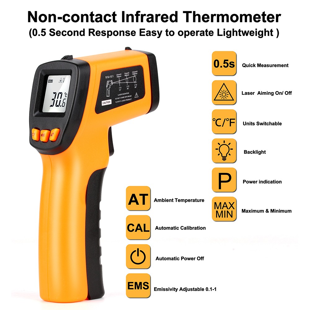 DZYTEK Non-Contact Digital Infrared Laser Thermometer Gun High Low Temperature Alarm -58℃~788℃ Thermometer