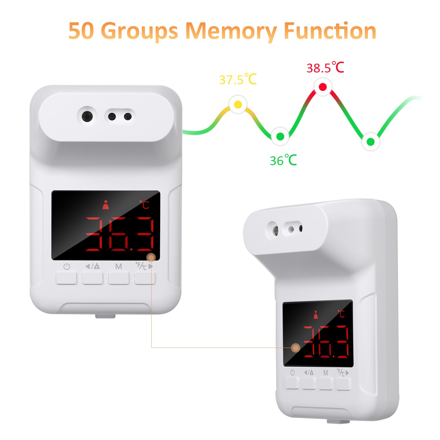 Auto Voice Alarm System Thermometer Non-Contact Wall Hanging Infrared Thermometer Forehead Thermometer °C/°F Switch Thermometer