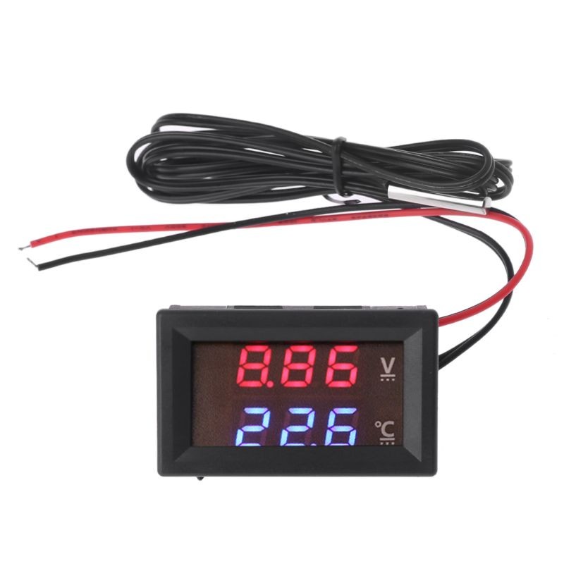 2in1 Car Voltage & Temperature Meter Dual Dispaly Voltmeter + Thermometer for 5v 12v 24v 48v 60v 72v  Dropshipping