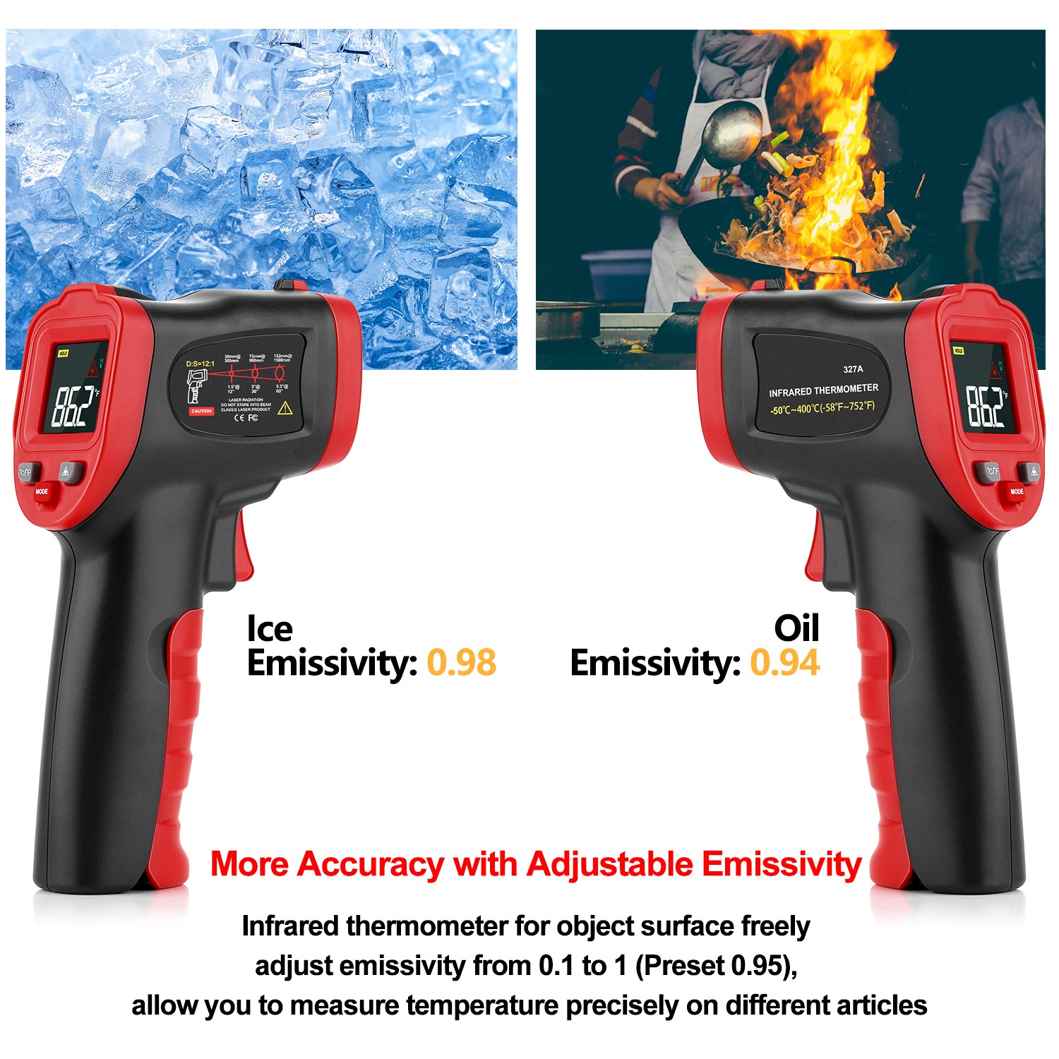 DZYTEK Non-Contact Digital Infrared Laser Thermometer Gun High Low Temperature Alarm -58℃~752℃ Thermometer