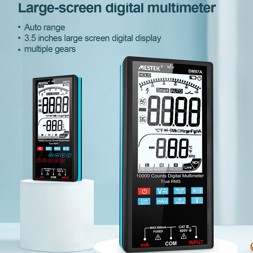 DM97S Digital Multimeter 9999 TRMS 3.5" LCD Display DC AC Voltage Temperature Diode Multimeter Metro NCV Multimeter Tester