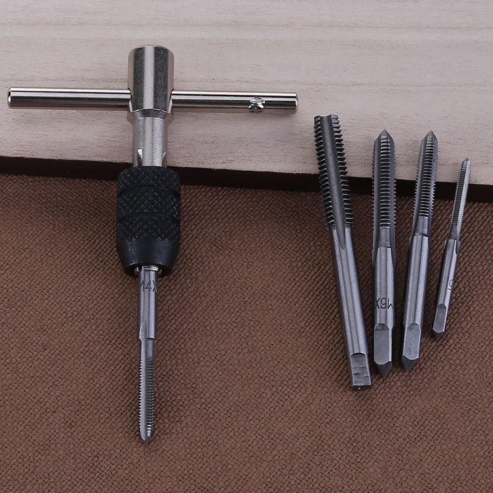 6pcs T-type Wrench Drill Kit Tools Tapping Hand Machine Screw Thread Tap Twist Bit M3/M4/M5/M6/M8 Tap Set DIY Tool