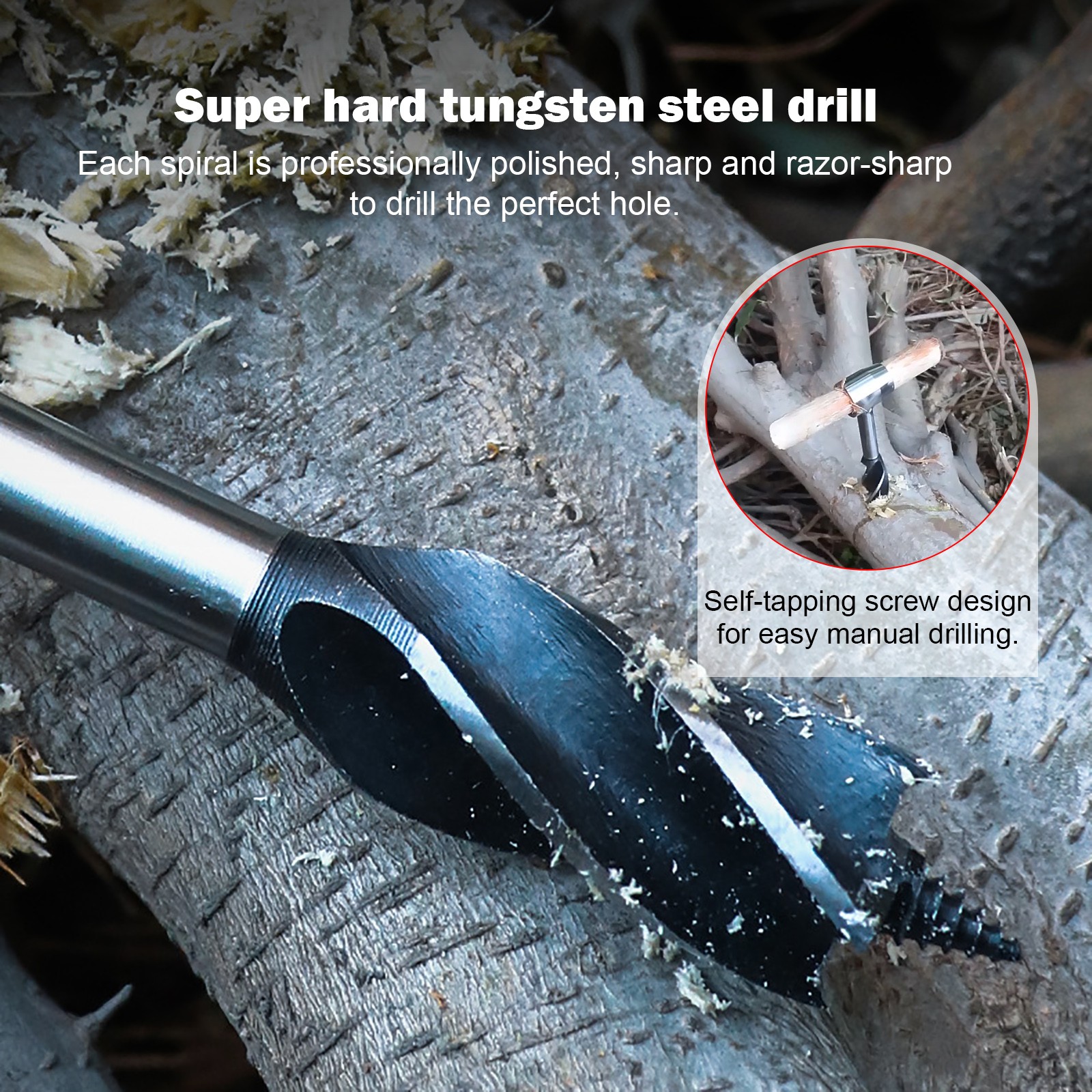 Survival Settlers Tools Scotch Eye Wood Auger Drill Bushcraft Gear Manual Hand Wood Auger Peg Hole Maker Multitool for Camping