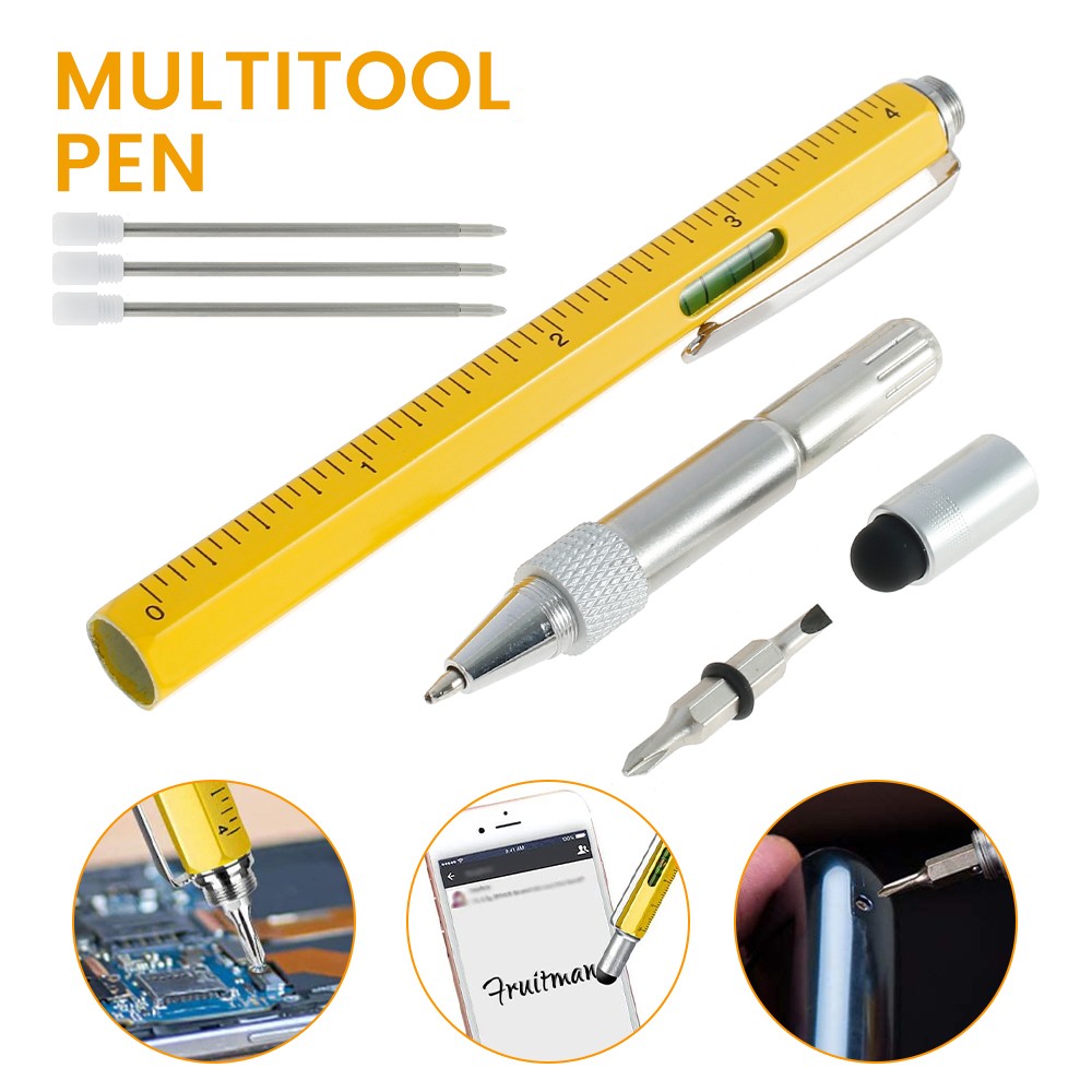 6 in1 Multifunction Ballpoint Pen with Tool Handheld Modern Measure Ruler Technical Screwdriver Touch Screen Stylus Alcohol Level