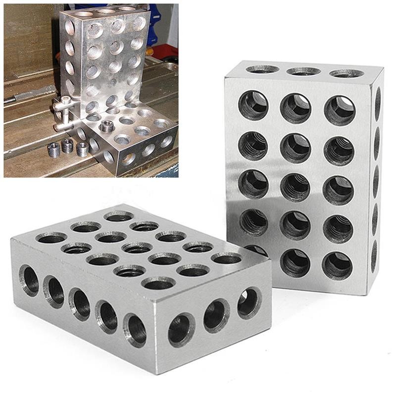 2pcs 23 Holes Precision Gauge Blocks 25-50-75mm Steel Parallel Clamping Block 1-2-3 Inch Metal Gauge Block Measuring Tool