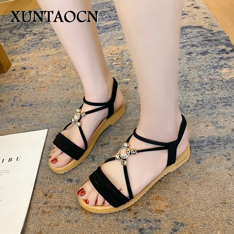 Rimocy Summer Cross Strap Crystal Sandals Women 2022 Comfortable Low Heels Open Toe Sandalias Woman Soft Bottom Casual Shoes Lady