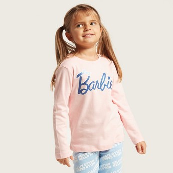 Barbie Print T-shirt and All-Over Printed Pyjamas Set