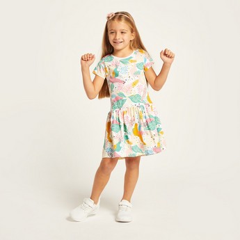 Juniors Printed Round Neck Dress with Short Sleeves - Set of 4