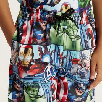 Avengers Print Mid-Rise Swimshorts with Drawstring Closure and Pockets