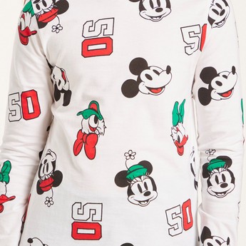 Disney All-Over Mickey Mouse and Friends Print T-shirt with Long Sleeves