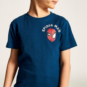 Spider-Man Print Crew Neck T-shirt with Short Sleeves