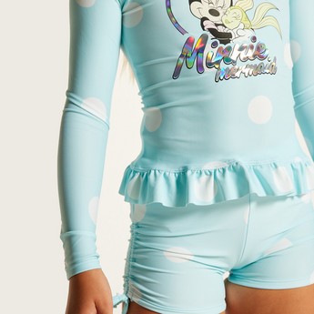 Disney Minnie Mouse Print Rash Guard and Swim Shorts Set