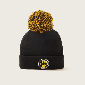 Batman Textured Cap with Pom-Pom Detail