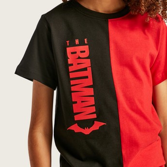 Batman Print Crew Neck T-shirt with Short Sleeves