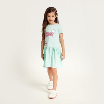 Sanrio Hello Kitty Print Tiered Dress with Short Sleeves