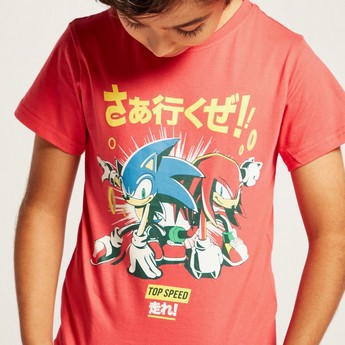 Hasbro Sonic the Hedgehog Print Round Neck T-shirt with Short Sleeves