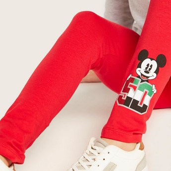 Disney Mickey Mouse Print Leggings with Elasticated Waistband
