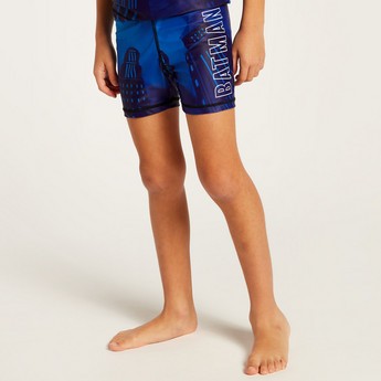 Batman Print Swimwear with Short Sleeves and Round Neckline