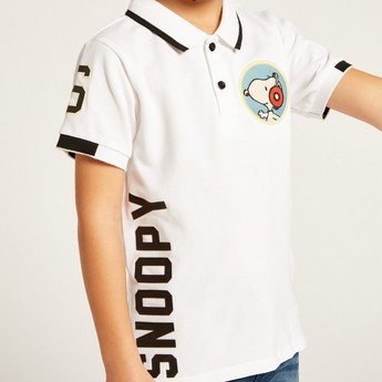 Snoopy Print Polo T-shirt with Short Sleeves