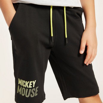 Disney Mickey Mouse Print Shorts with Drawstring and Pockets