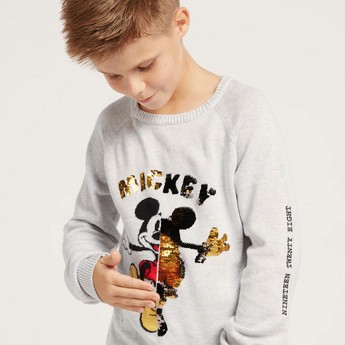 Disney Mickey Mouse Embellished Pullover with Long Sleeves