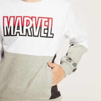 Marvel Printed Pullover with Long Sleeves and Pockets