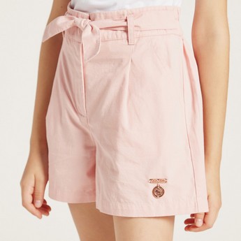 Sanrio Solid Shorts with Tie-Up Waistbelt and Pockets