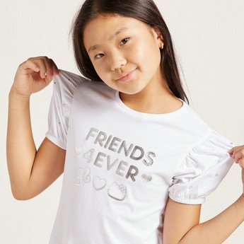 Sanrio Printed Round Neck T-shirt with Short Sleeves