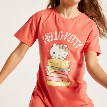 Sanrio Hello Kitty Print T-shirt Dress with Short Sleeves