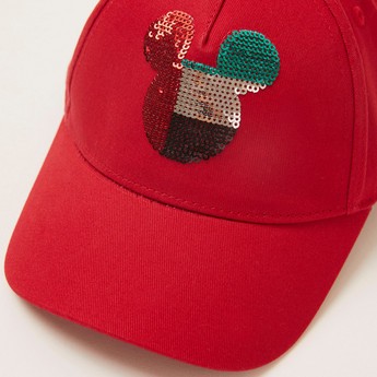 Mickey Mouse Sequin Detail Cap with Hook and Loop Closure