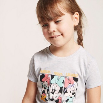 Disney Minnie Mouse Graphic Print T-shirt with Short Sleeves and Round Neck