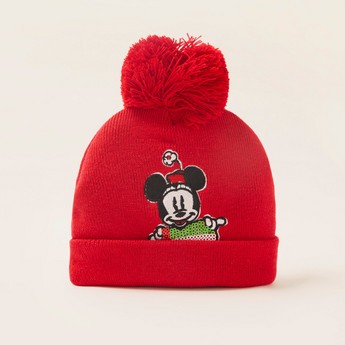 Disney Minnie Mouse Print Cap with Pom-Pom and Sequin Detail