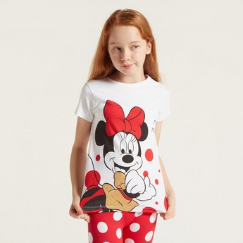 Disney Minnie Mouse Print T-shirt and All-Over Printed Pyjamas Set