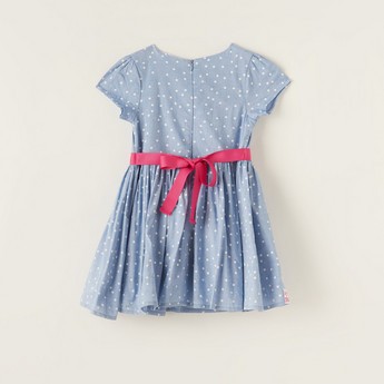 Sanrio Hello Barbie Print Round Neck A-line Dress with Belt Tie-Ups