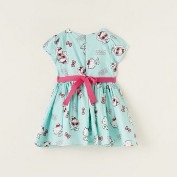 Sanrio Hello Barbie Round Neck A-line Dress with Belt Tie-Ups