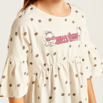 Sanrio Hello Kitty Print T-shirt with Round Neck and Half Sleeves