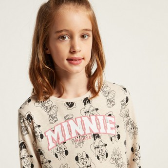 Disney All-Over Minnie Mouse Print T-shirt with Long Sleeves