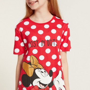 Disney Minnie Mouse Print Night Dress with Short Sleeves