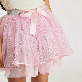 Charmz Bow Accented Tulle Skirt with Headband