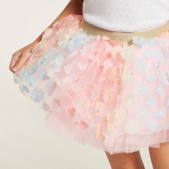 Charmz Floral Applique Tutu Skirt with Elasticated Waistband