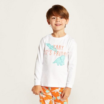 Juniors Printed Crew Neck T-shirt and Pyjama - Set of 2