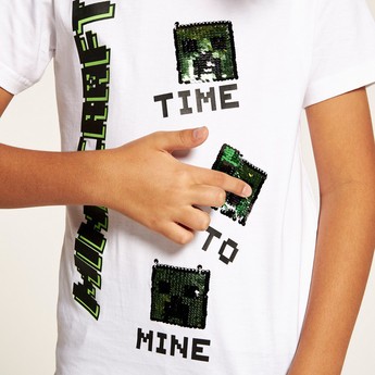 Minecraft Printed Round Neck T-shirt with Short Sleeves