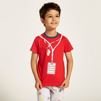 Juniors Football Theme T-shirt and Printed Pyjama Set