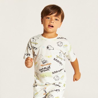 Snoopy Print Crew Neck T-shirt and Shorts Set